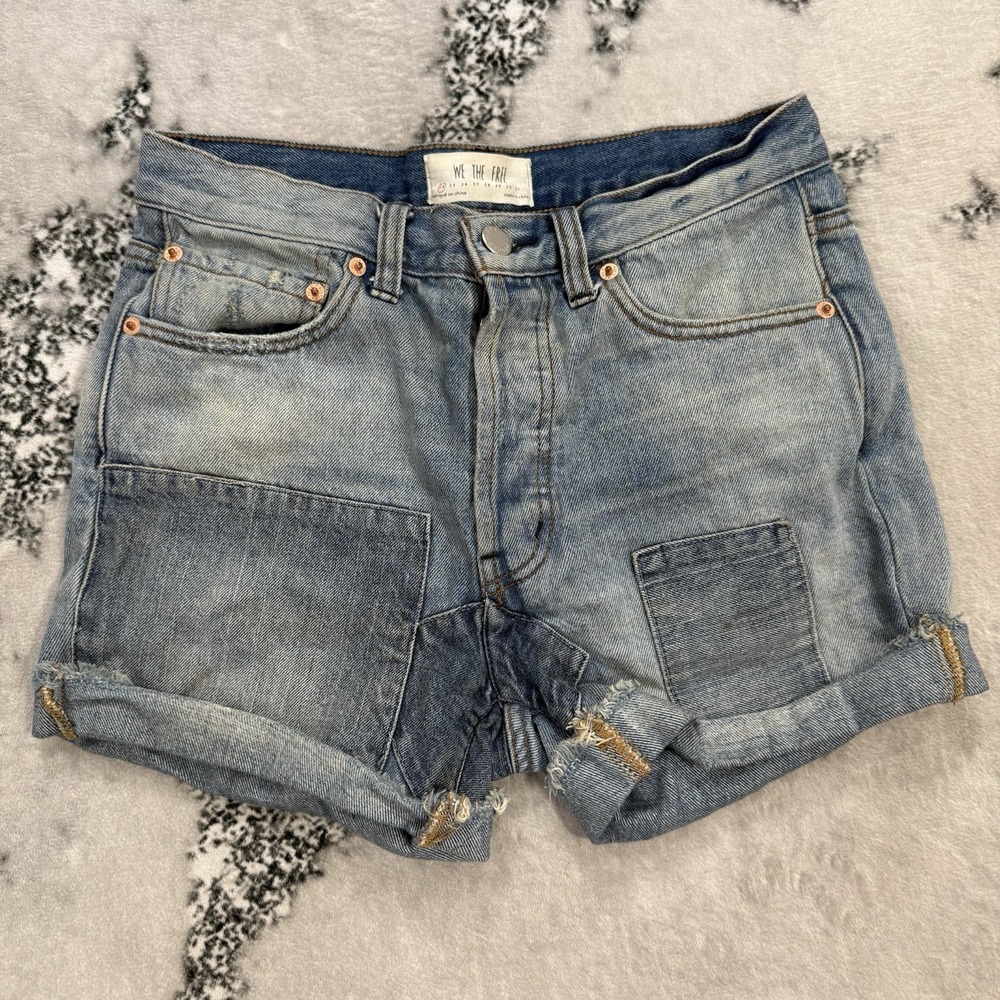 Free People We The‎ Free Pathwork Denim Shorts Womens 24 Blue 100% Cotton Cuffed